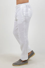 Pantalones casuales de lino con cordón para hombre