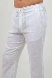 Pantalones casuales de lino con cordón para hombre
