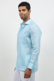 Fancy Linen Guayabera Long Sleeve Two Pocket Retro Contrast