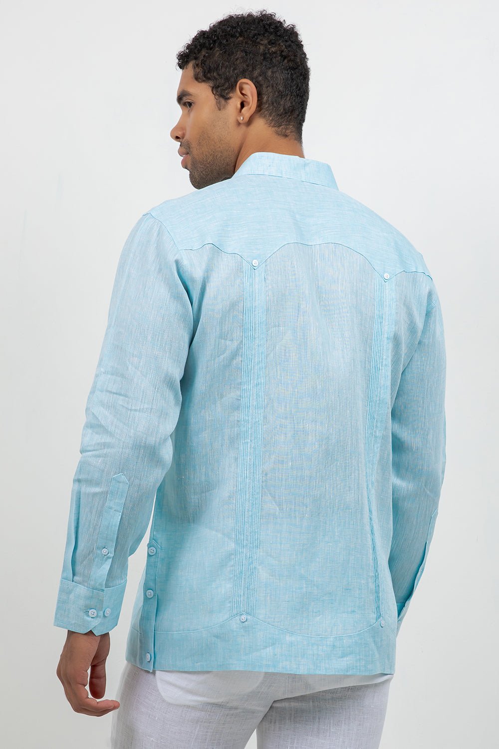 Fancy Linen Guayabera Long Sleeve Two Pocket Retro Contrast