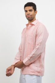 Fancy Linen Guayabera Long Sleeve Two Pocket Retro Contrast