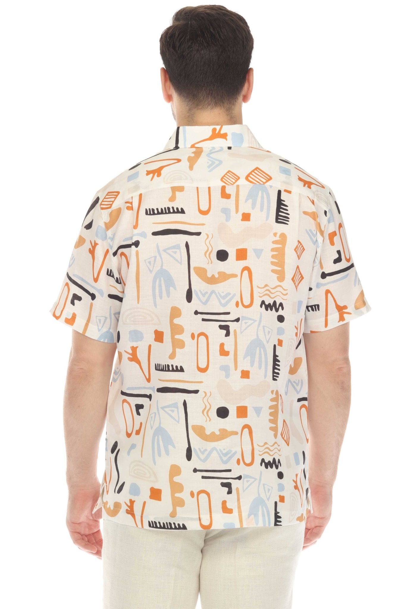 Men's 100% Linen Short Sleeve Retro Abstract Print Shirt