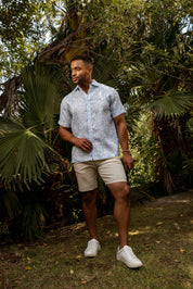 Mojito Men's 100% Linen Short Sleeve Abstract Bloom Print Shirt