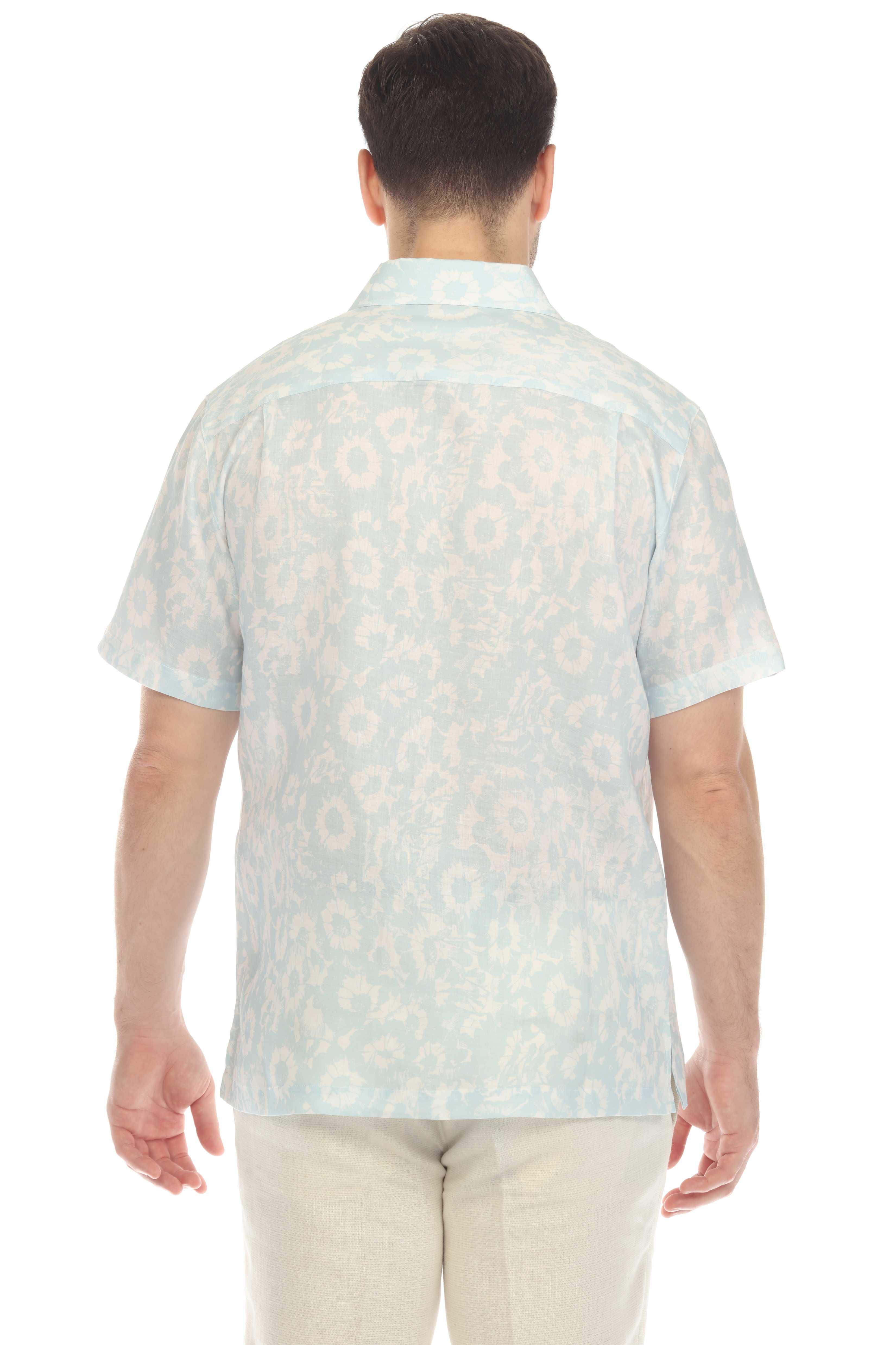 Camisa de lino 100 % con estampado floral abstracto y manga corta