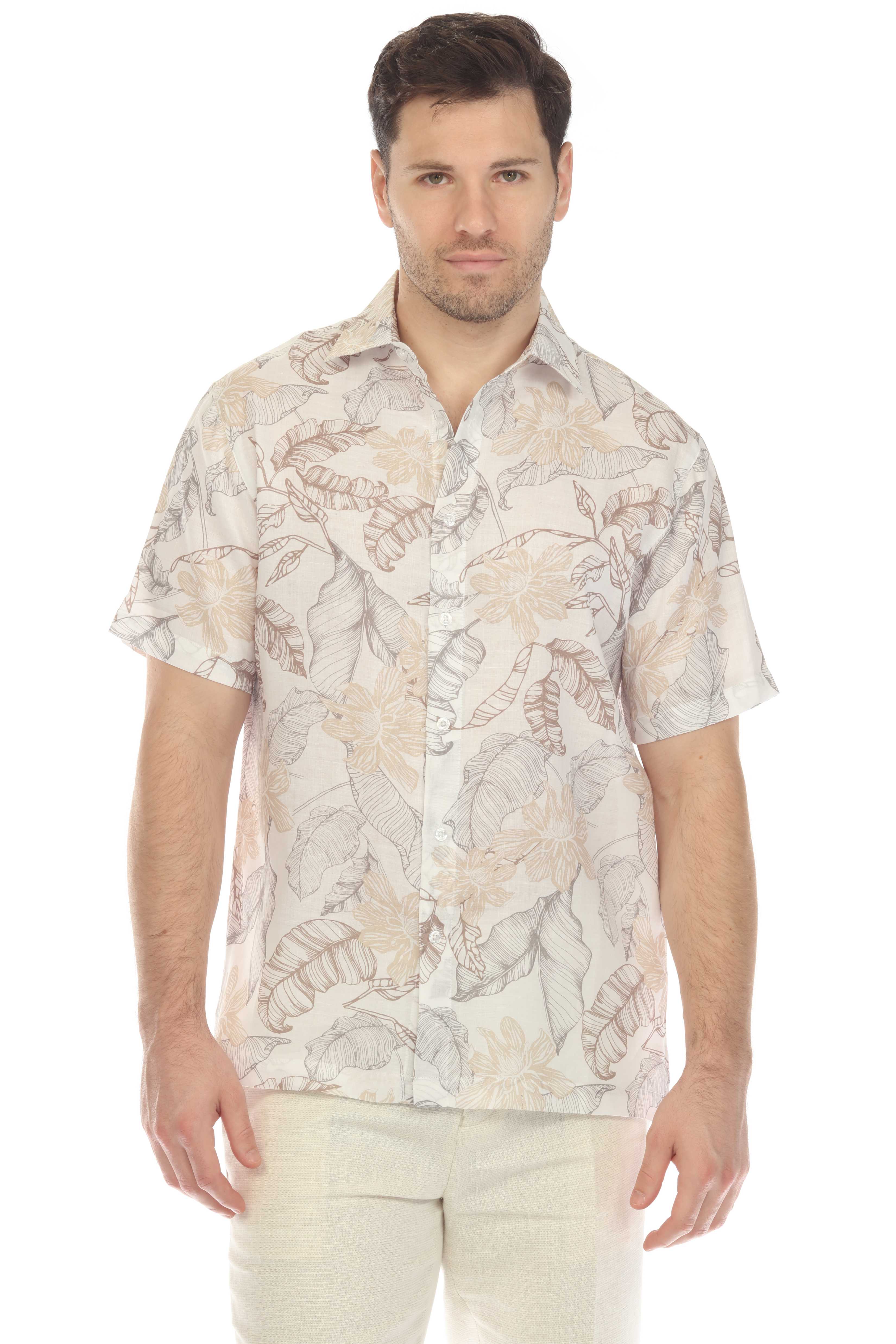 Camisa informal de lino estampada para hombre Mojito, de manga corta y botones.