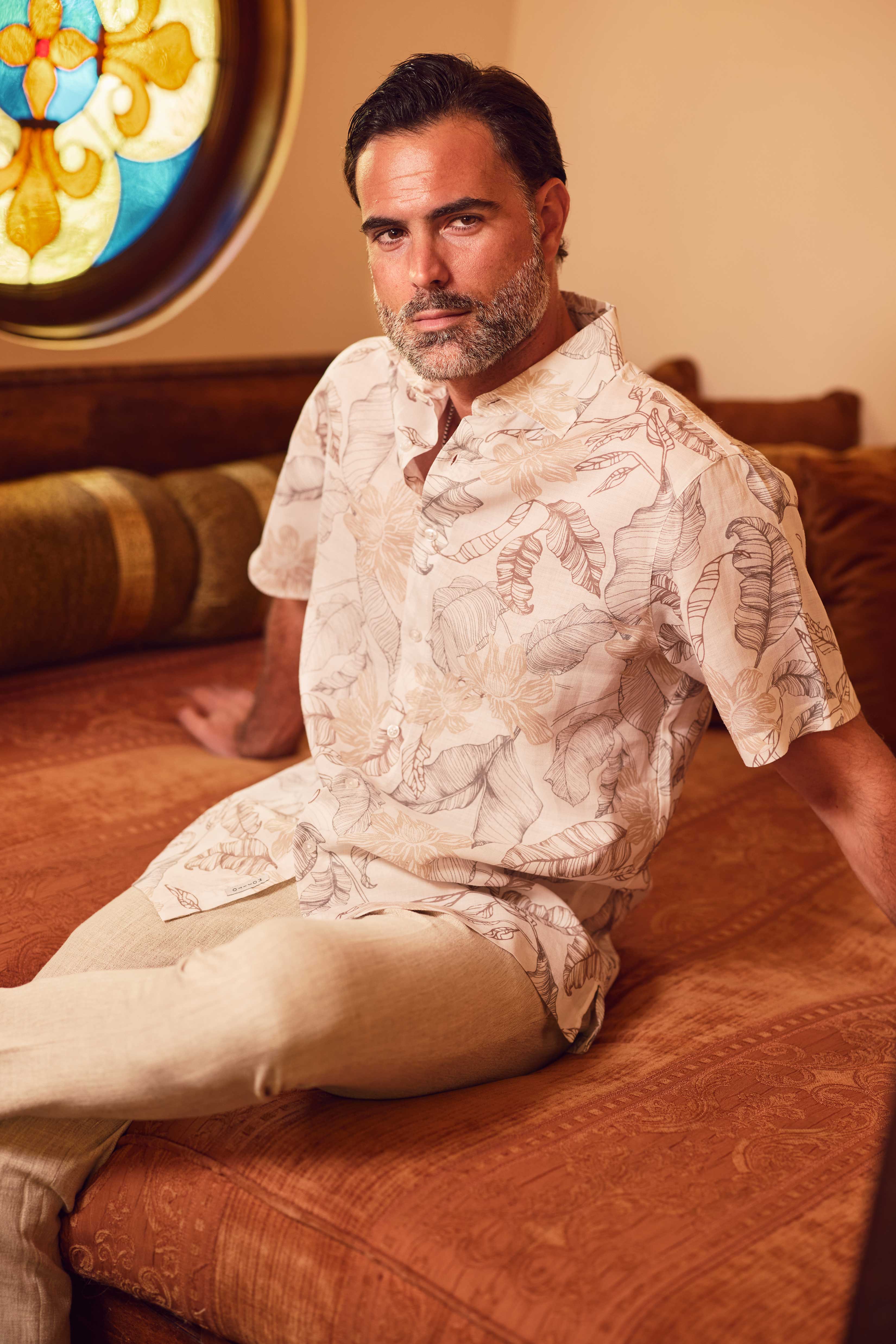 Camisa informal de lino estampada para hombre Mojito, de manga corta y botones.