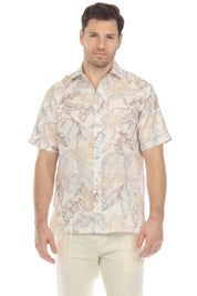 Camisa informal de lino estampada para hombre Mojito, de manga corta y botones.