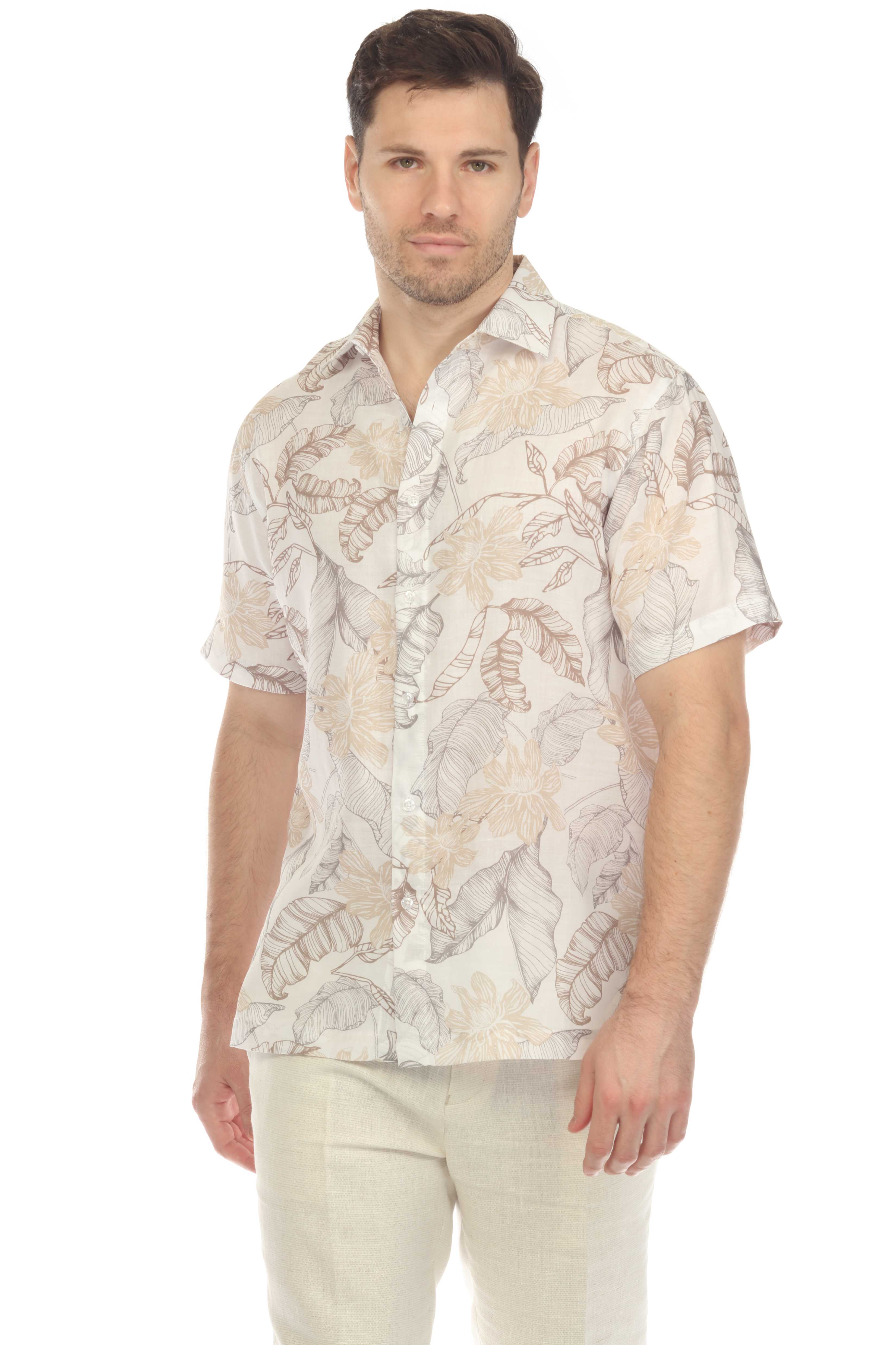 Camisa informal de lino estampada para hombre Mojito, de manga corta y botones.