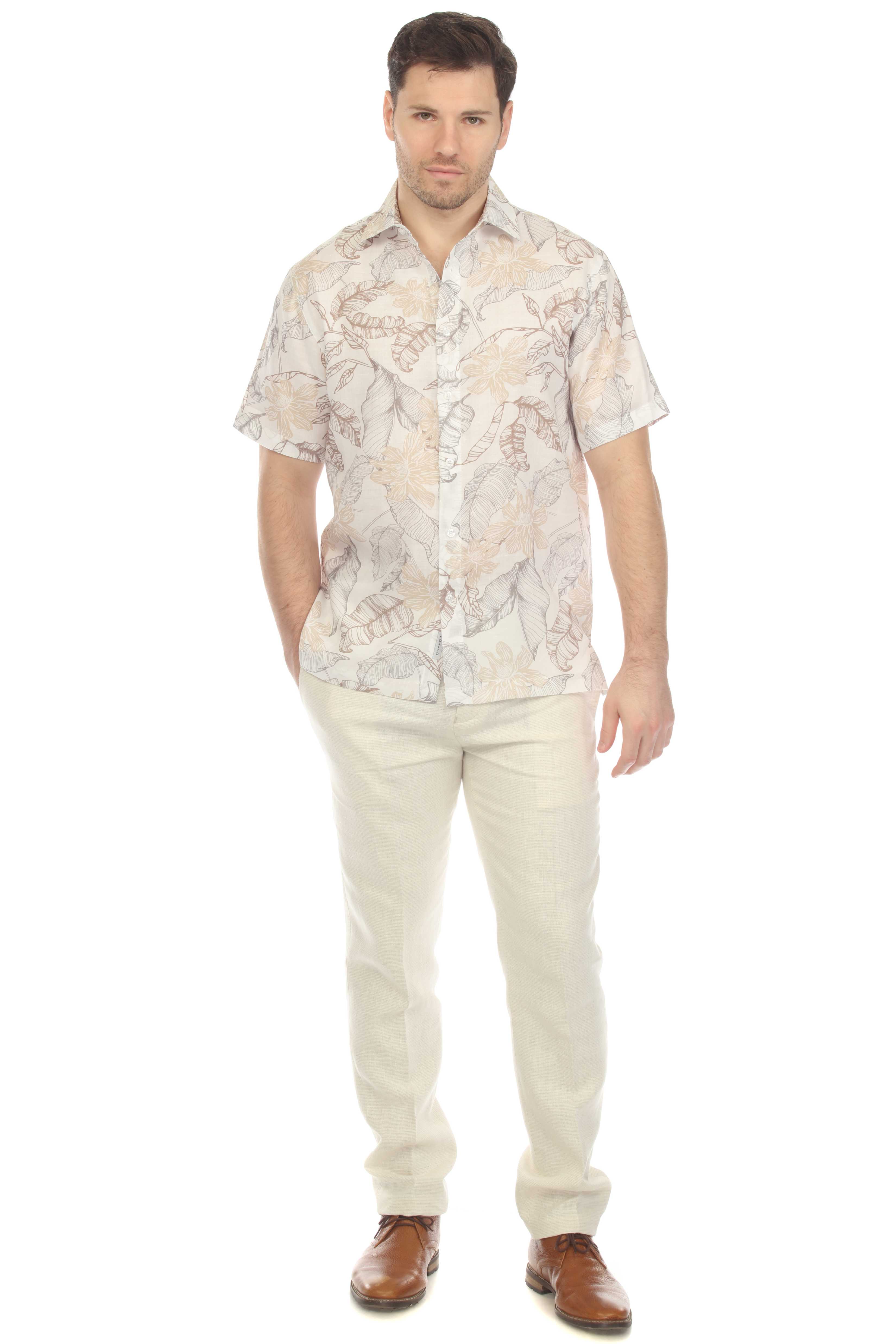 Camisa informal de lino estampada para hombre Mojito, de manga corta y botones.