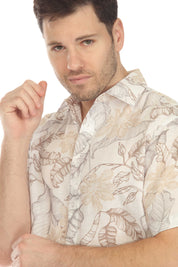 Camisa informal de lino estampada para hombre Mojito, de manga corta y botones.