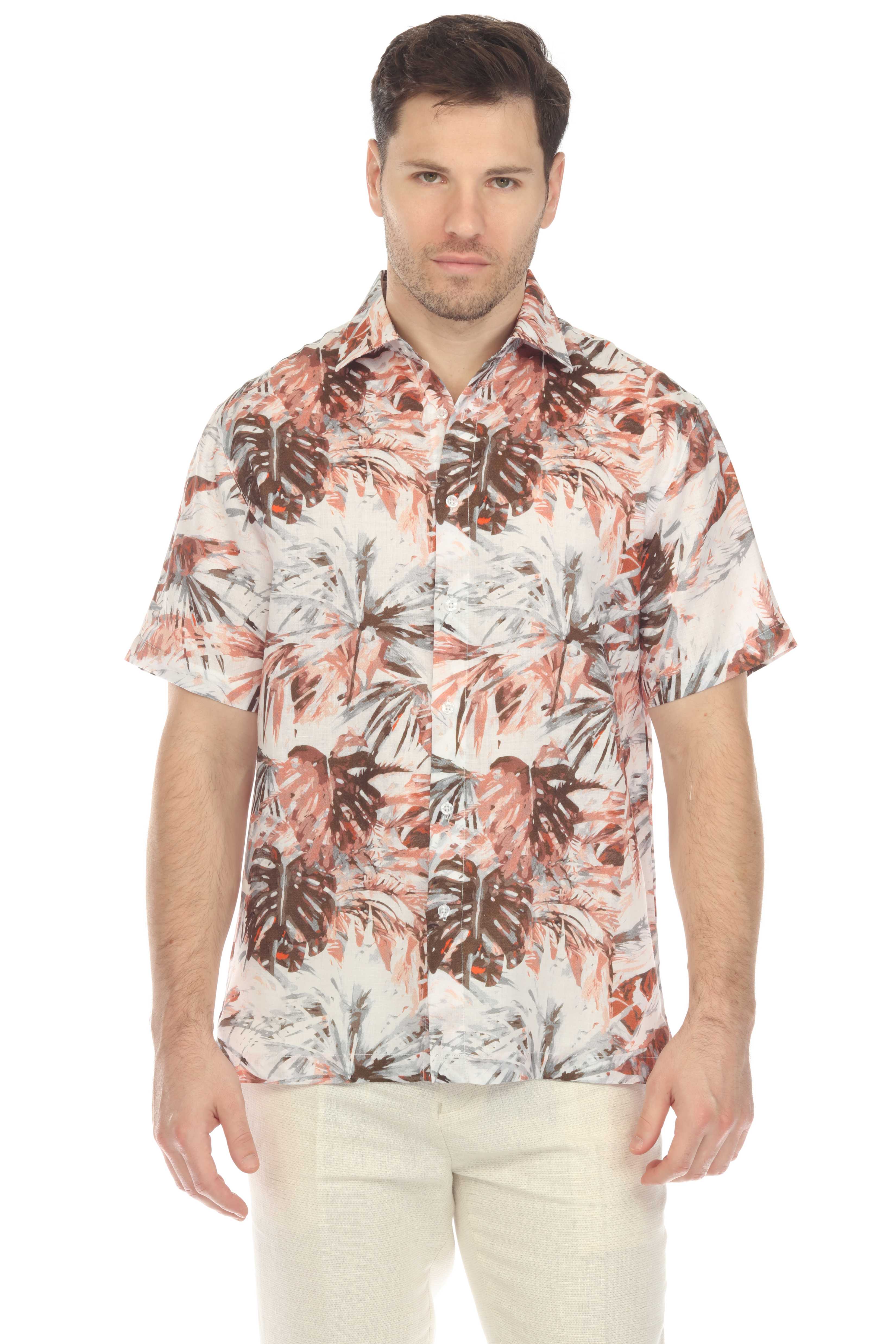 Camisa hawaiana de manga corta 100 % lino natural