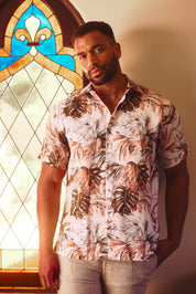 Camisa hawaiana de manga corta 100 % lino natural