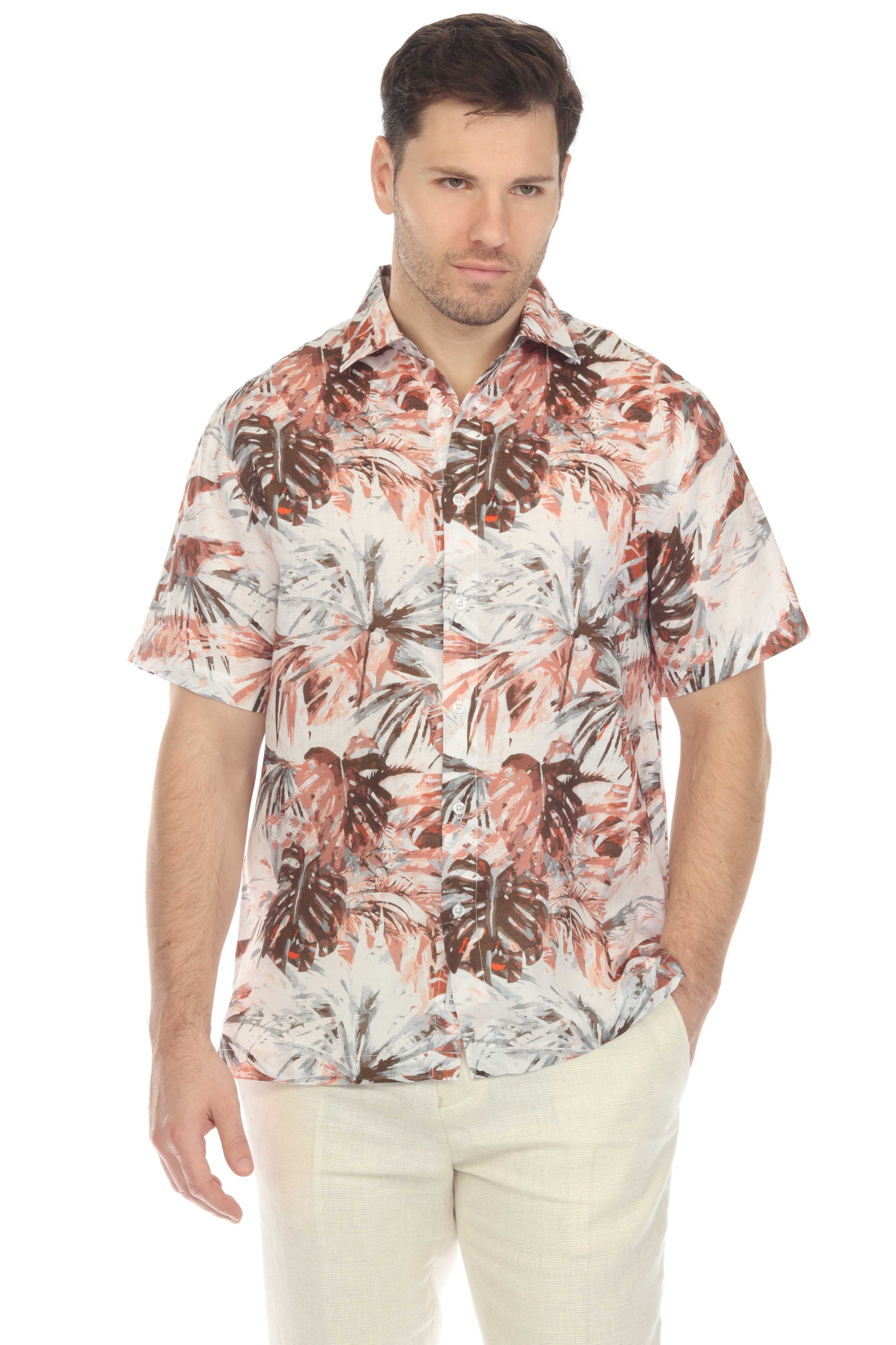 Camisa hawaiana de manga corta 100 % lino natural