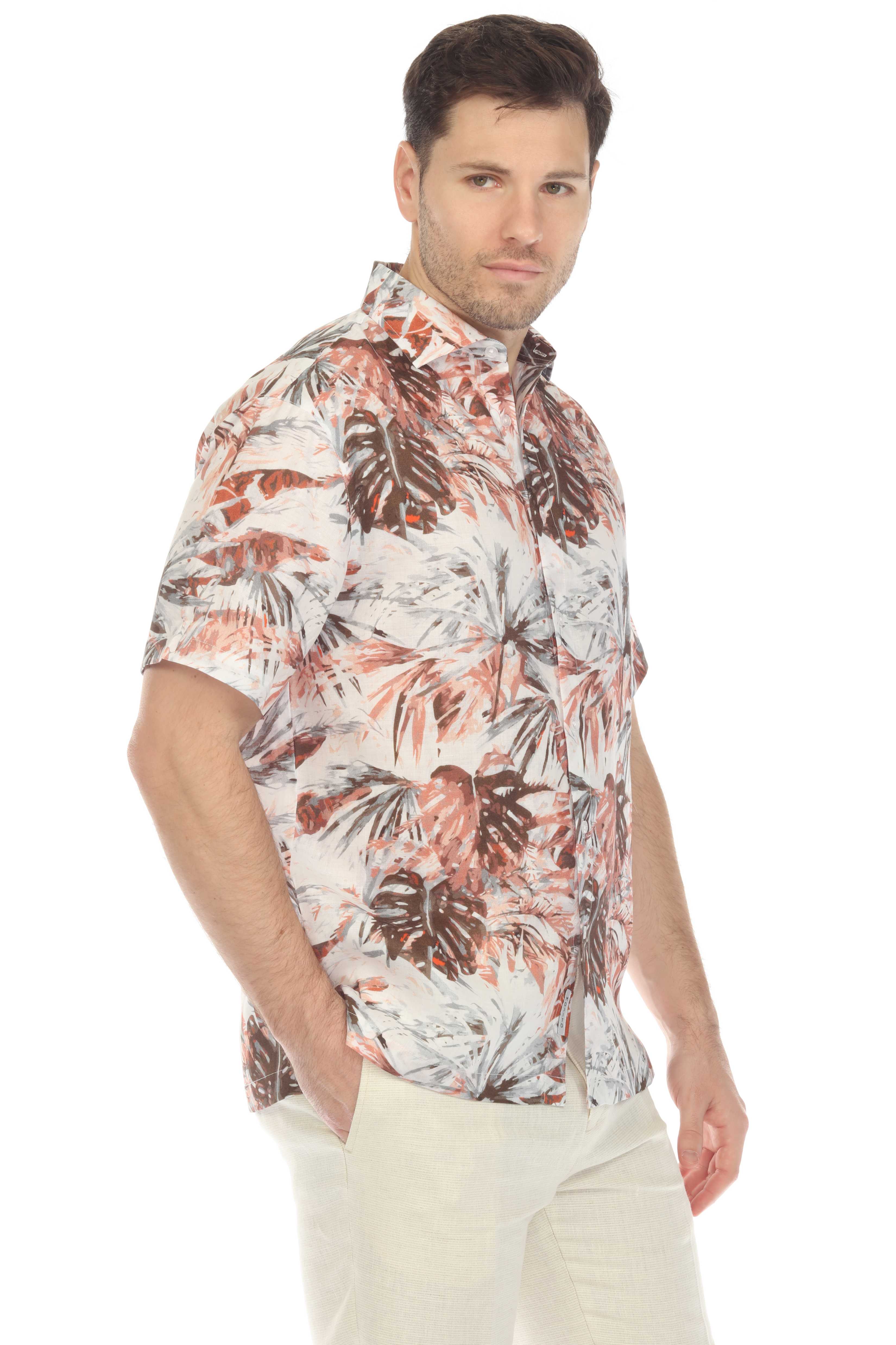 Camisa hawaiana de manga corta 100 % lino natural