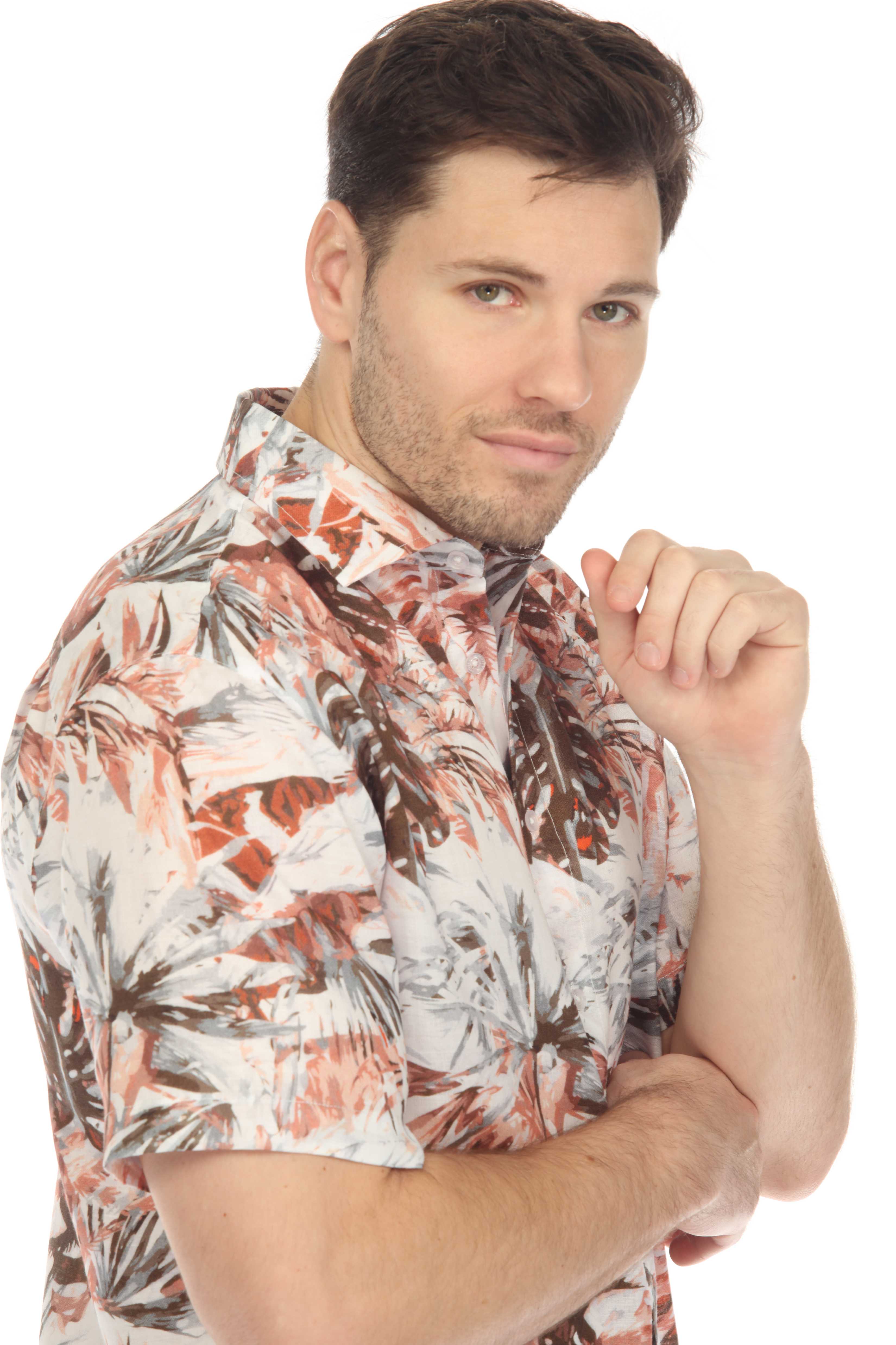 Camisa hawaiana de manga corta 100 % lino natural