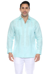Guayabera de Lino Bordada de Manga Larga con Pliegues Decorativos
