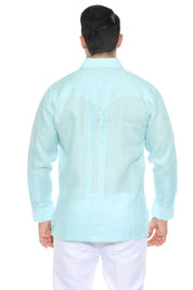 Embroidered Linen Guayabera Long Sleeve with Pintuck Trim