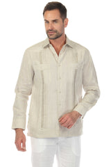 Embroidered Linen Guayabera Long Sleeve with Pintuck Trim