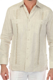 Embroidered Linen Guayabera Long Sleeve with Pintuck Trim