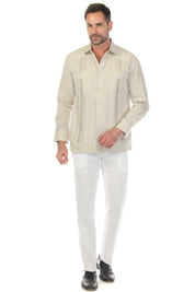 Embroidered Linen Guayabera Long Sleeve with Pintuck Trim