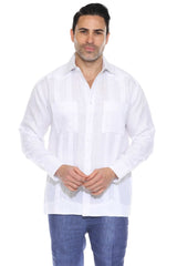 Embroidered Linen Guayabera Long Sleeve with Pintuck Trim
