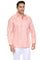 Men's Salmon Linen Guayabera Shirt 3/4 View Long Sleeve Embroidered Trim Studio White Background