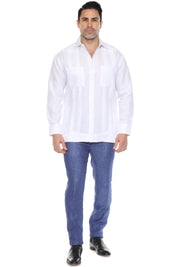 Camisa Guayabera Chacabana 100% Lino para Hombre, Manga Larga, con Bordado y Detalle de Pinzas