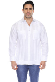 Embroidered Linen Guayabera Long Sleeve with Pintuck Trim