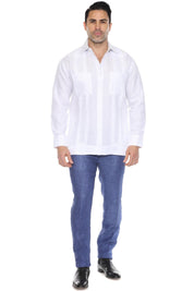 Embroidered Linen Guayabera Long Sleeve with Pintuck Trim