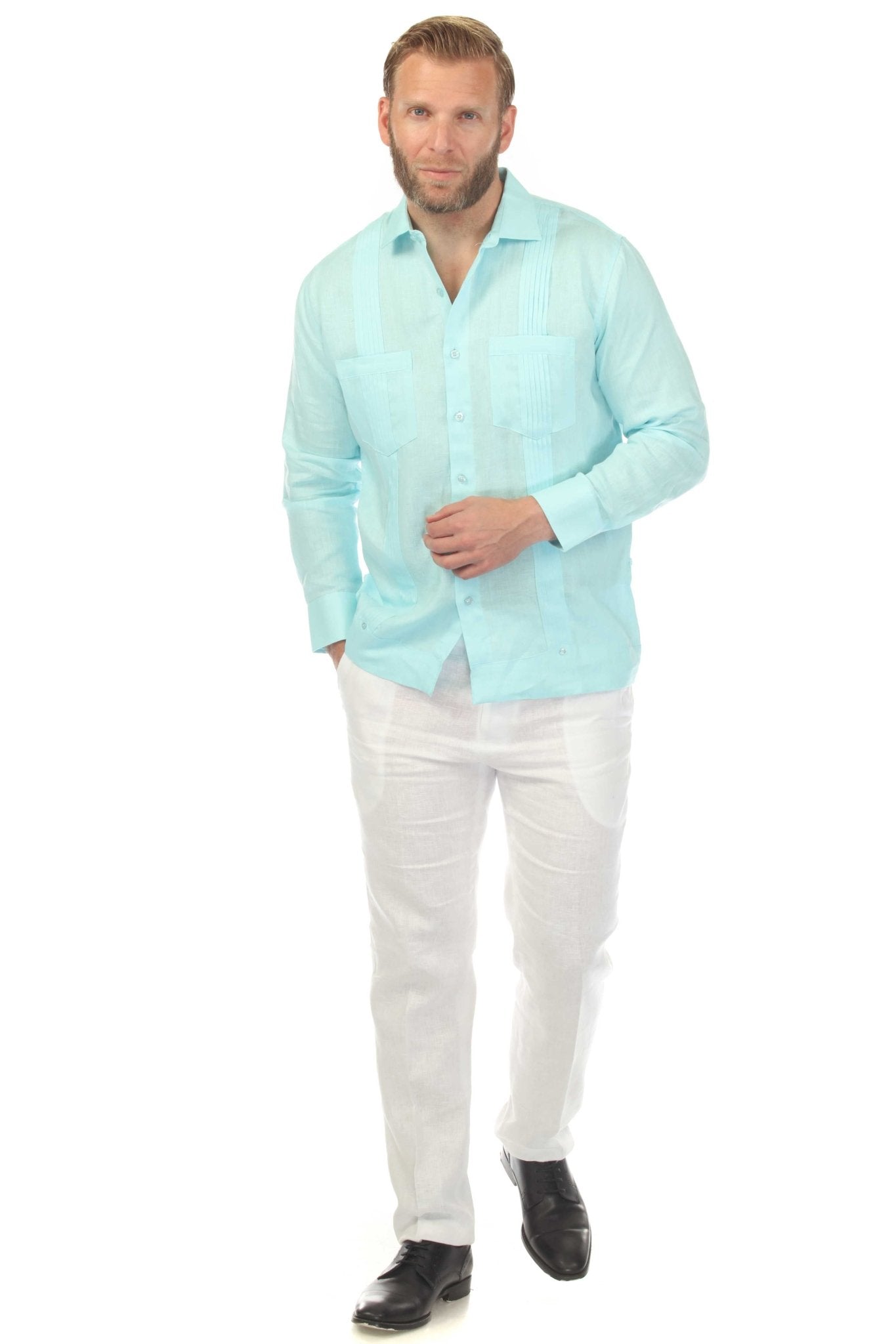 Men's 100% Linen Two Pocket Guayabera Shirt Tuxedo Look