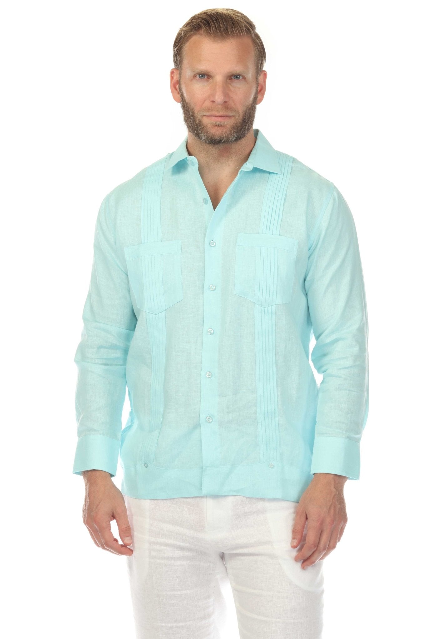 Men's 100% Linen Two Pocket Guayabera Shirt Tuxedo Look