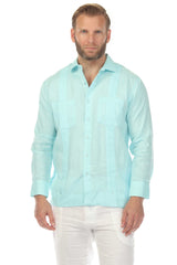 Guayabera de lino inspirada en un esmoquin de manga larga con dos bolsillos