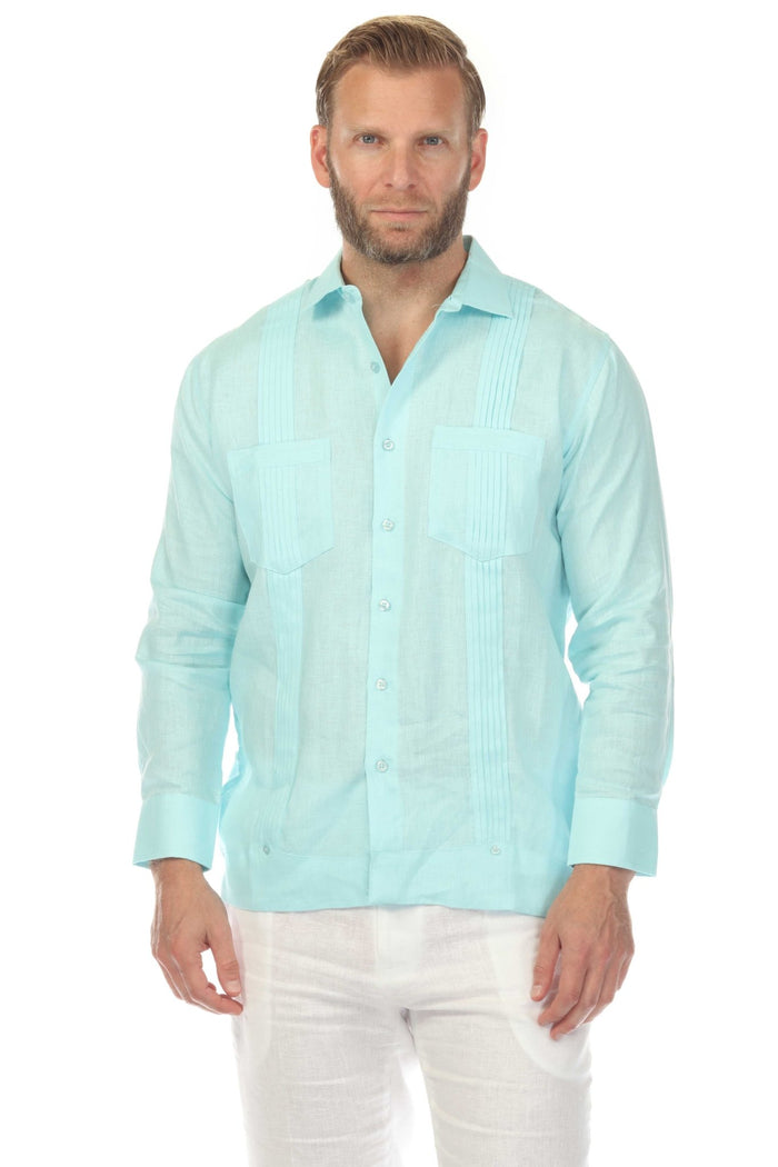 Tuxedo Inspired Linen Guayabera Long Sleeve Two Pocket