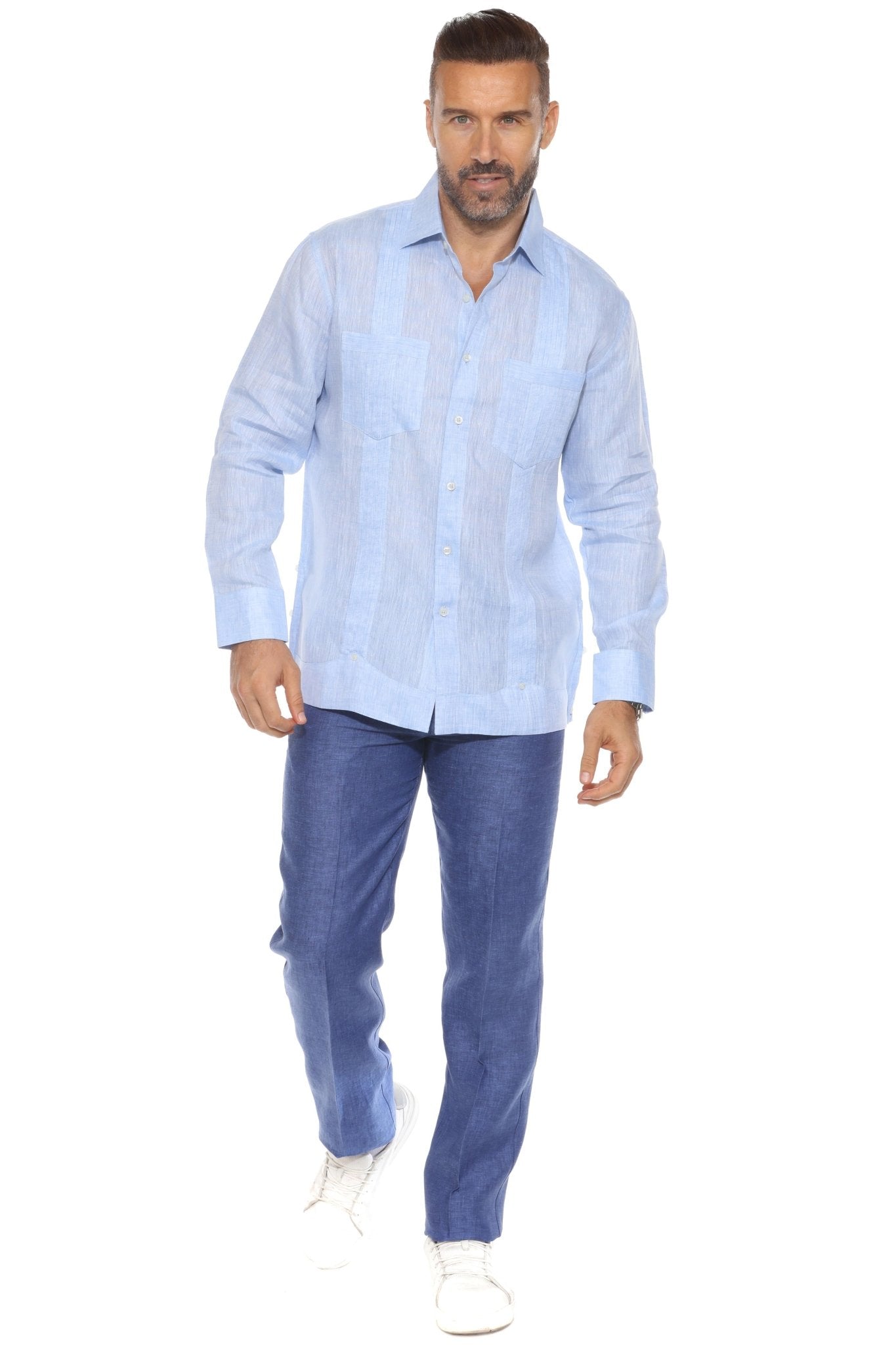 Men's 100% Linen Two Pocket Guayabera Shirt Tuxedo Look