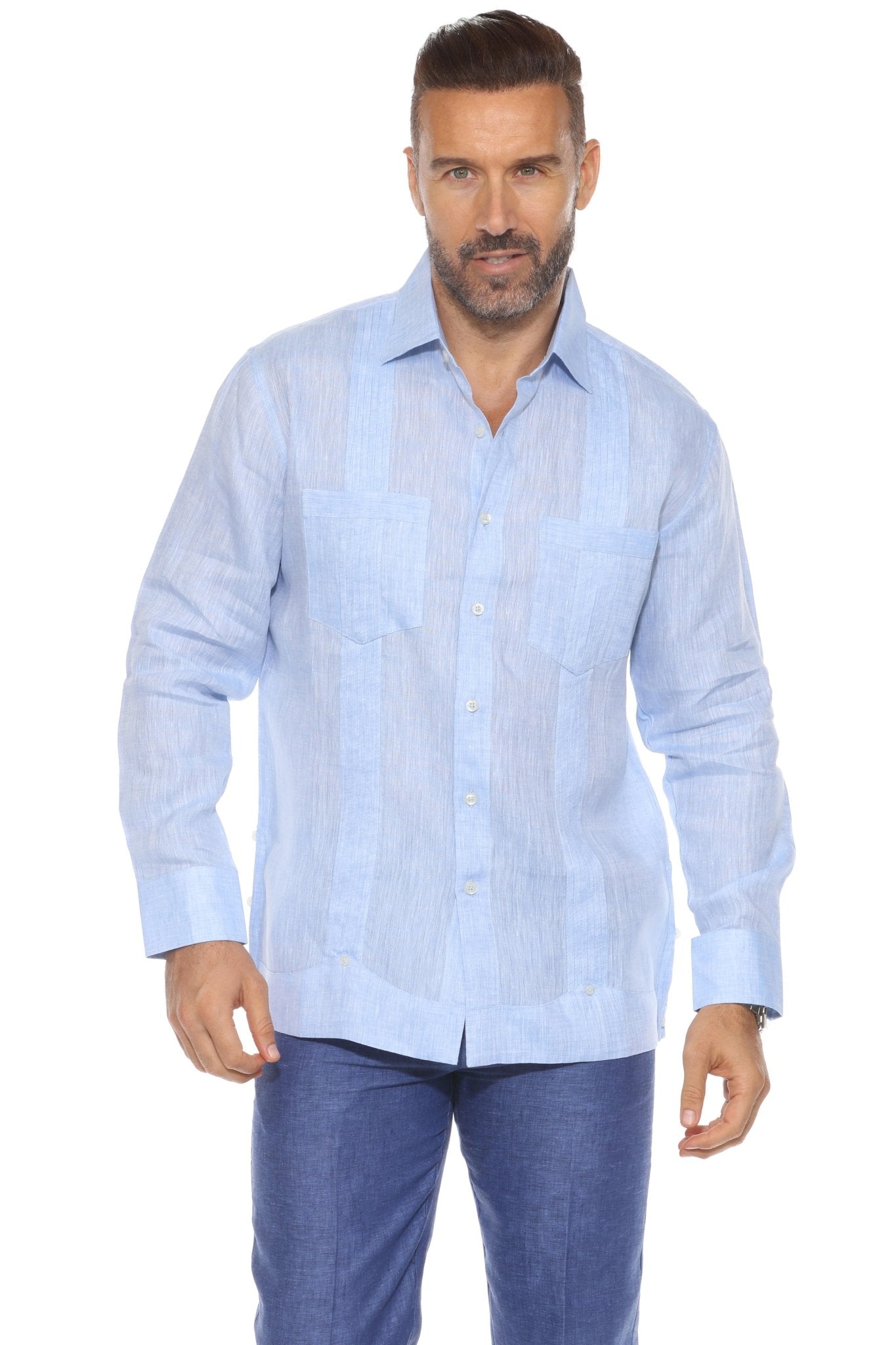 Men's 100% Linen Two Pocket Guayabera Shirt Tuxedo Look