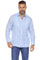 Front view of a man in a light blue, long-sleeved, two-pocket Men's Premium Linen Guayabera Shirt.