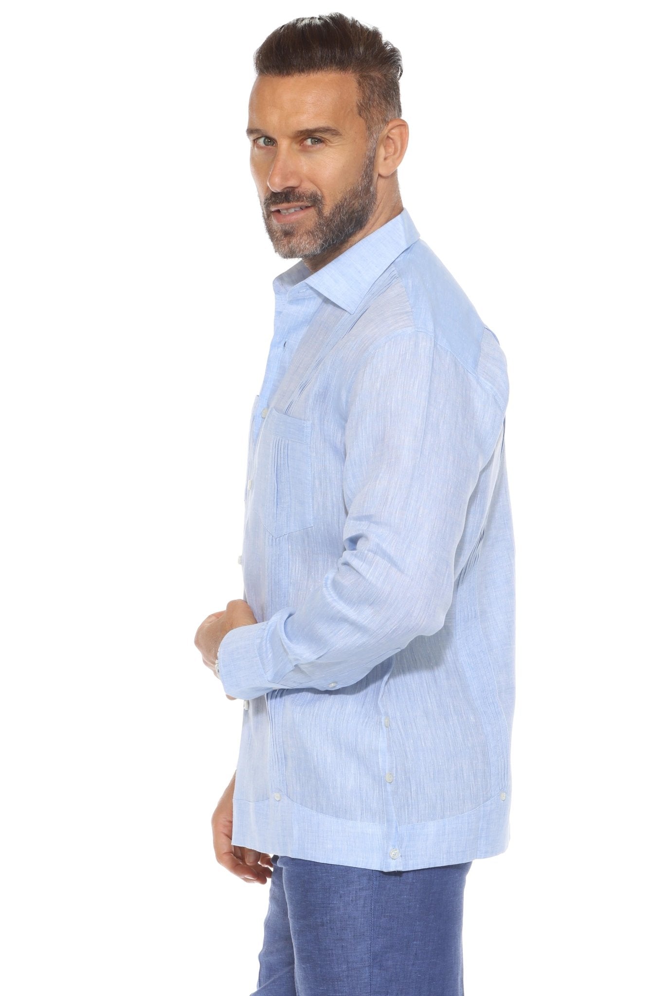Men's 100% Linen Two Pocket Guayabera Shirt Tuxedo Look