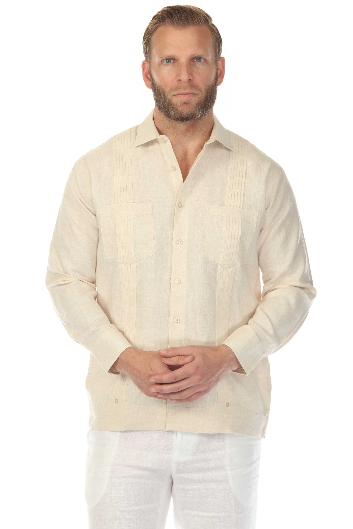 Men's 100% Linen Two Pocket Guayabera Shirt Tuxedo Look