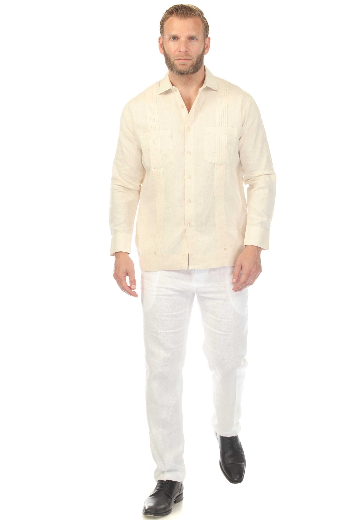 Men's 100% Linen Two Pocket Guayabera Shirt Tuxedo Look