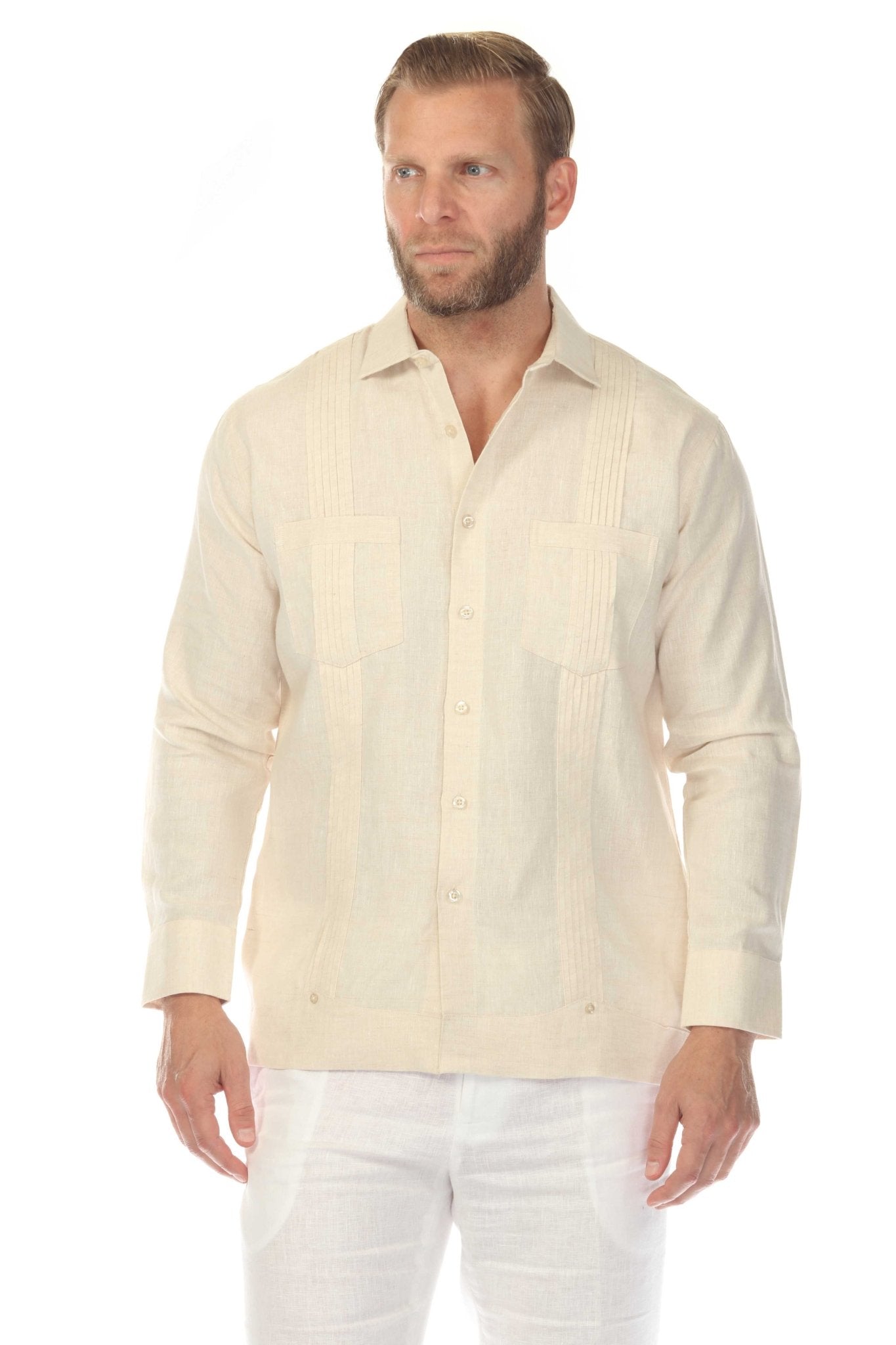 Men's 100% Linen Two Pocket Guayabera Shirt Tuxedo Look
