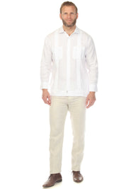 Men's 100% Linen Two Pocket Guayabera Shirt Tuxedo Look