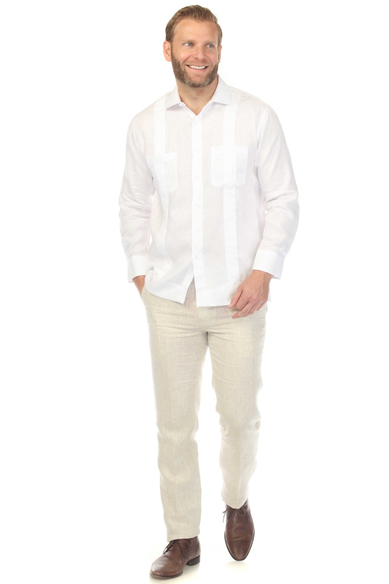 Men's 100% Linen Two Pocket Guayabera Shirt Tuxedo Look
