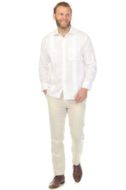 Men's 100% Linen Two Pocket Guayabera Shirt Tuxedo Look