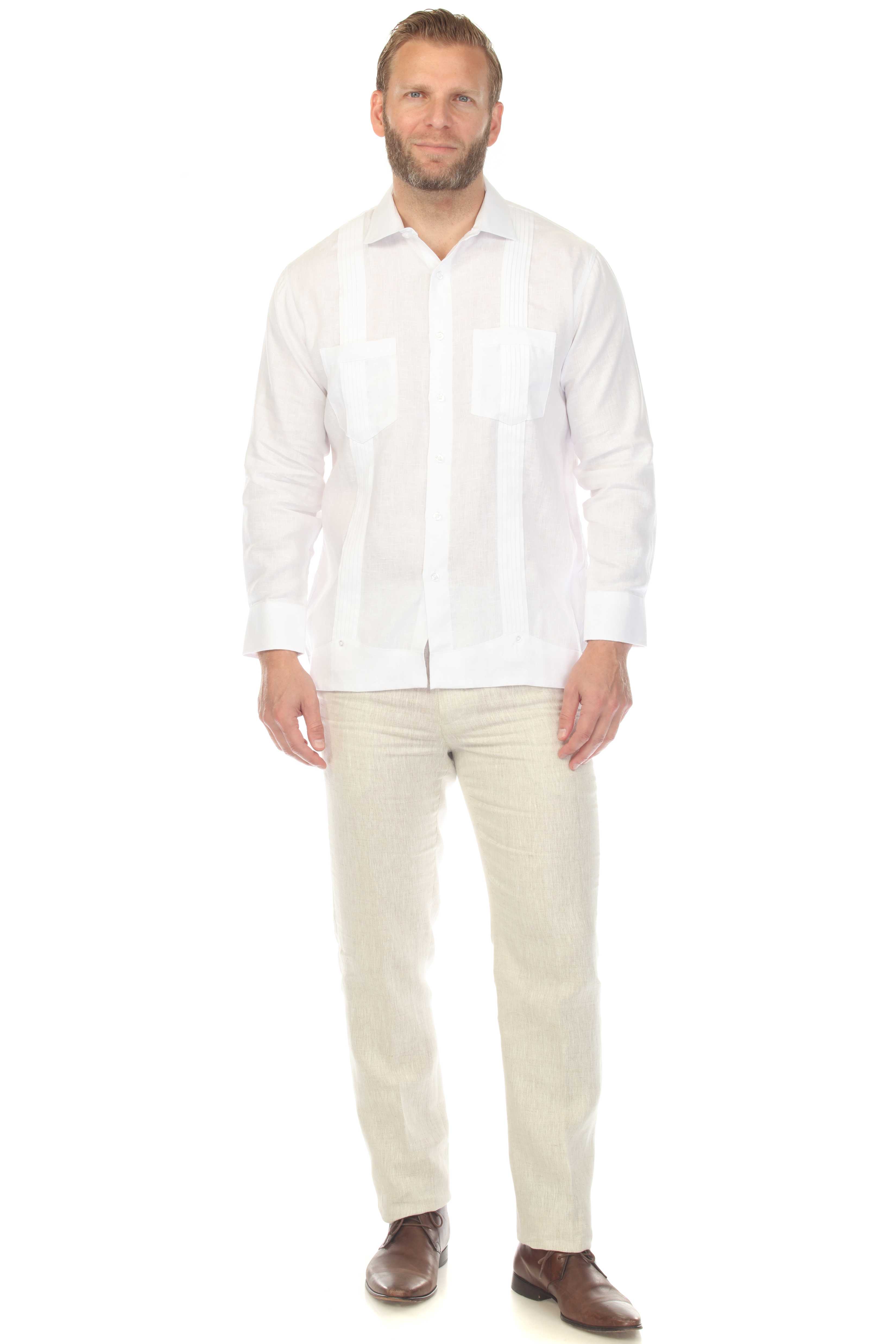 Men's 100% Linen Two Pocket Guayabera Shirt Tuxedo Look