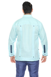 Pop-Color Trim Linen Guayabera Shirt Long Sleeve