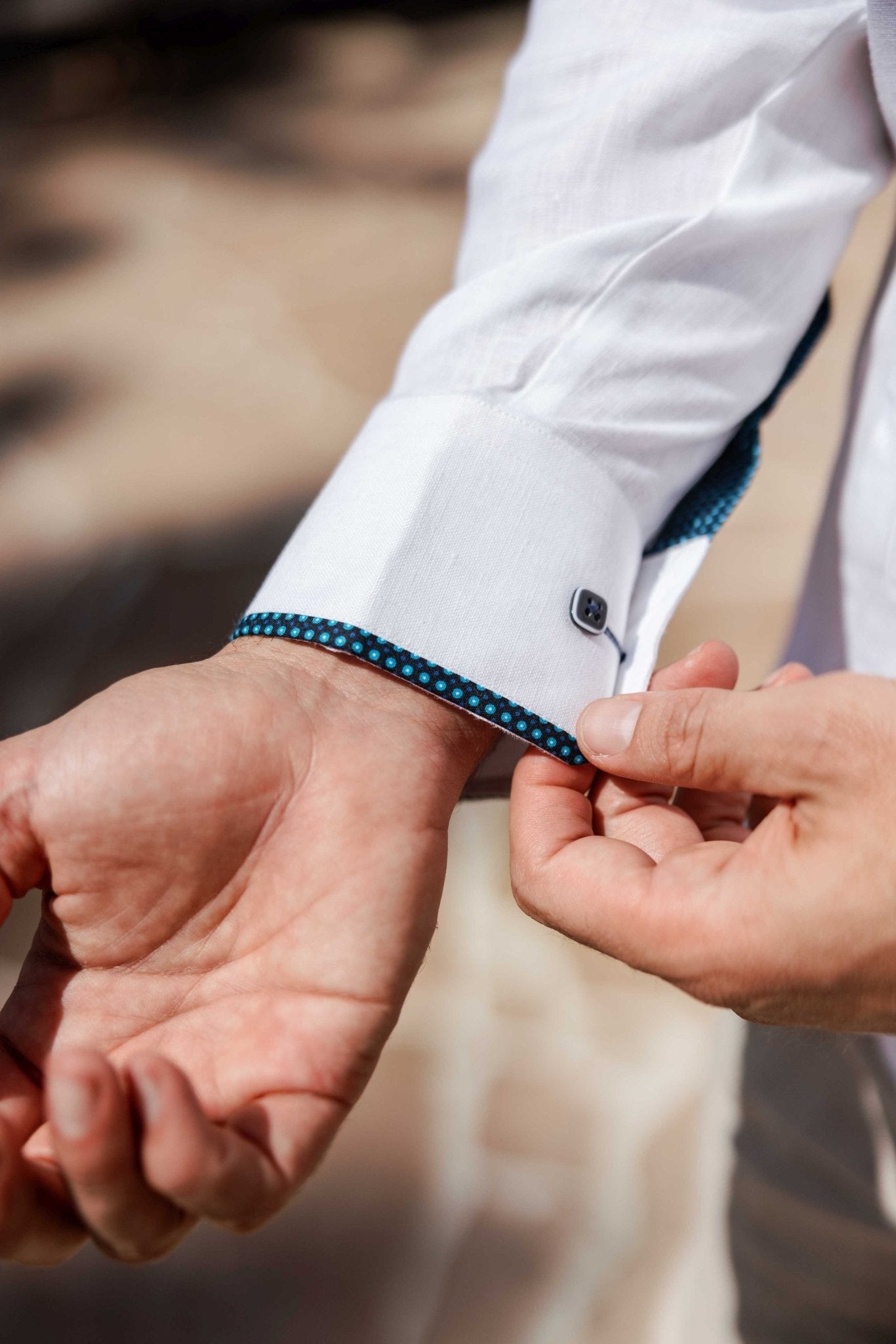 Pop-Color Trim Linen Guayabera Shirt Long Sleeve