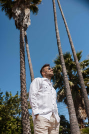 Mojito Men's 100% Linen Guayabera Chacabana Shirt Long Sleeve with Pop-Color Pocket Trim