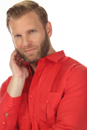 Men's 100% Linen Two Pocket Guayabera Shirt with Multi Pleating