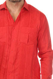 Men's 100% Linen Two Pocket Guayabera Shirt with Multi Pleating