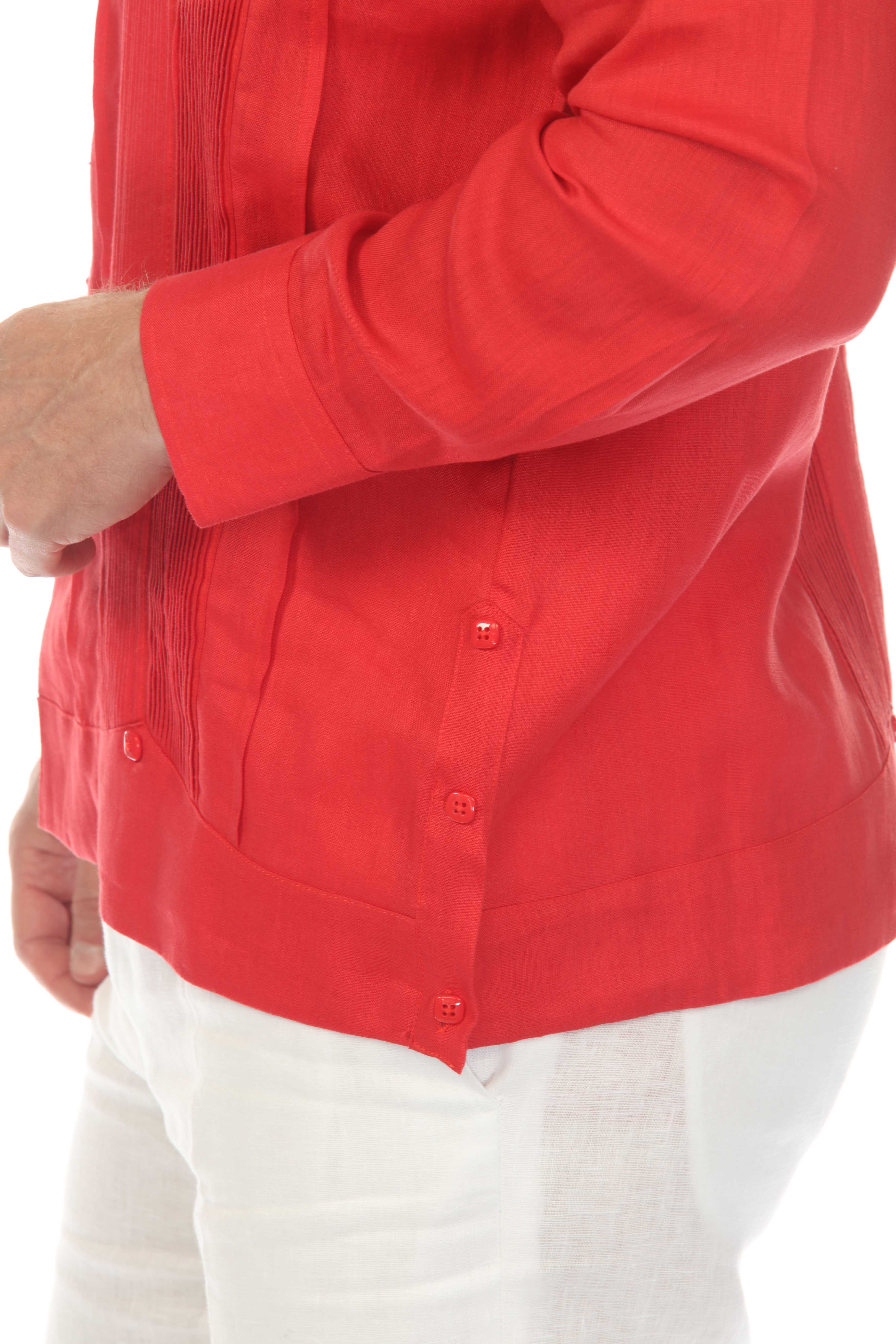 Men's 100% Linen Two Pocket Guayabera Shirt with Multi Pleating